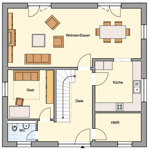 EWA-Stadtvilla Mediterran 151qm Hausbau Berlin Brandenburg Potsdam Grundriss Erdgeschoss