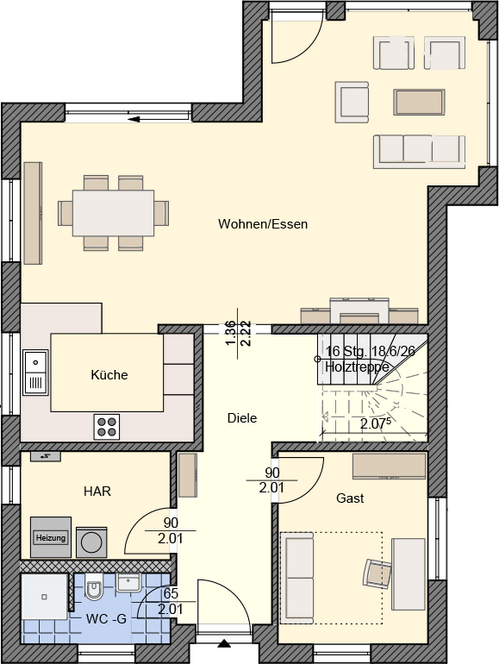 EWA Stadtvilla Halle Kubus 164qm Hausbau Berlin Brandenburg Magdeburg Grundriss Erdgeschoss